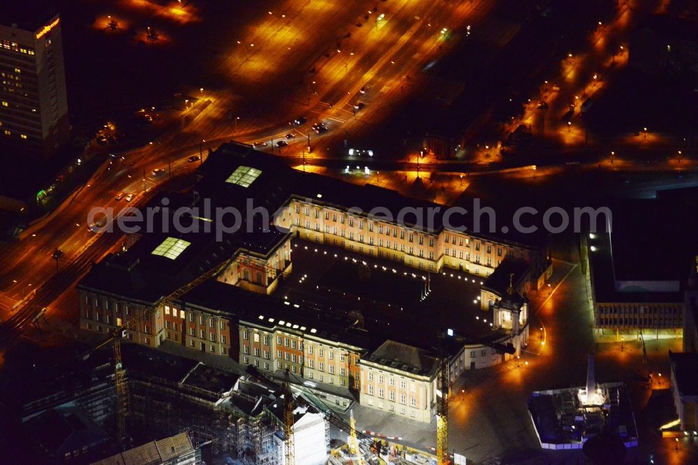 Aerial image at night Potsdam - View of the Potsdamer Stadtschloss in Potsdam in the state Brandenburg