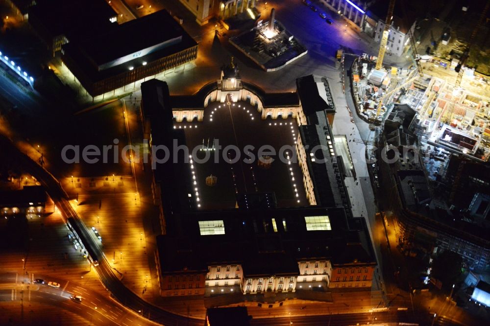 Potsdam at night from the bird perspective: View of the Potsdamer Stadtschloss in Potsdam in the state Brandenburg