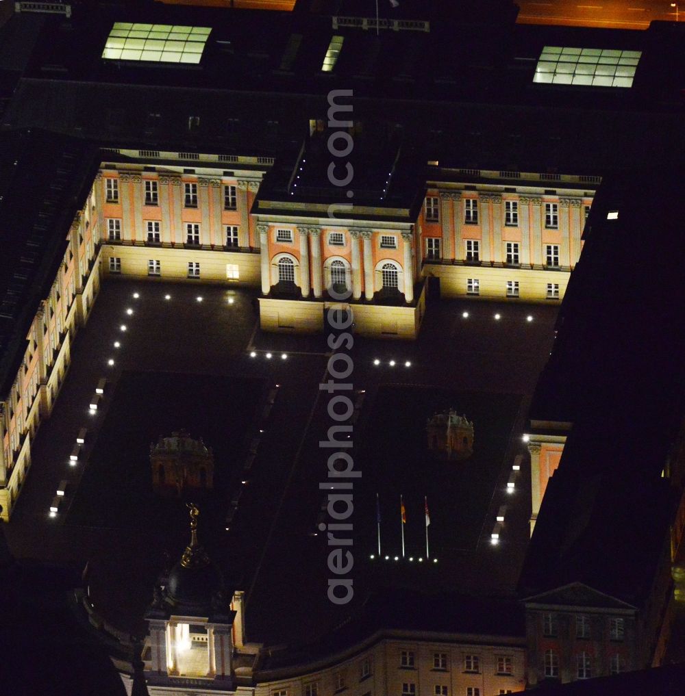 Aerial image at night Potsdam - View of the Potsdamer Stadtschloss in Potsdam in the state Brandenburg