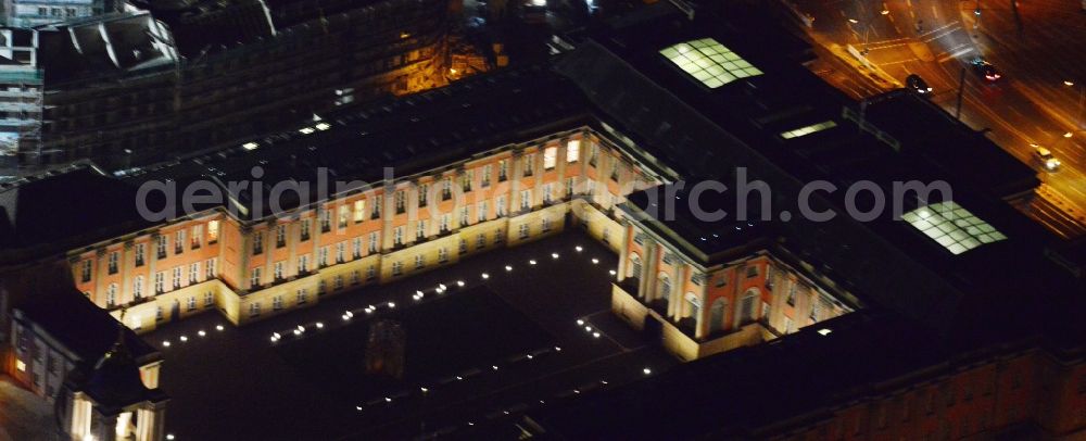 Potsdam at night from above - View of the Potsdamer Stadtschloss in Potsdam in the state Brandenburg