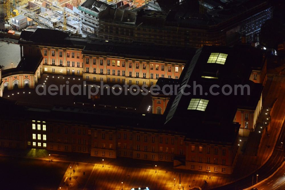 Potsdam at night from the bird perspective: View of the Potsdamer Stadtschloss in Potsdam in the state Brandenburg