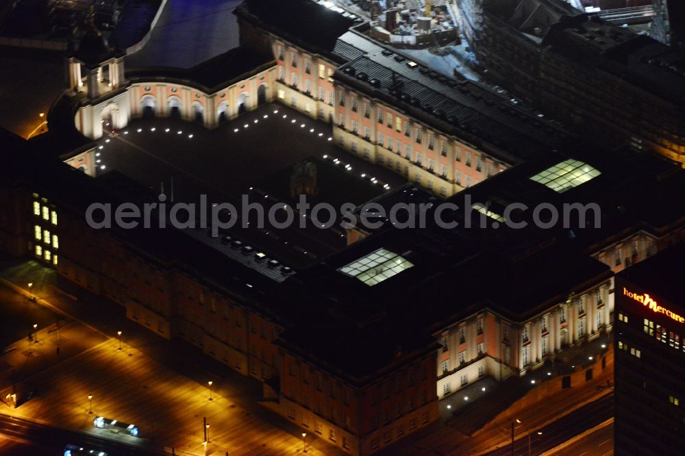 Aerial image at night Potsdam - View of the Potsdamer Stadtschloss in Potsdam in the state Brandenburg