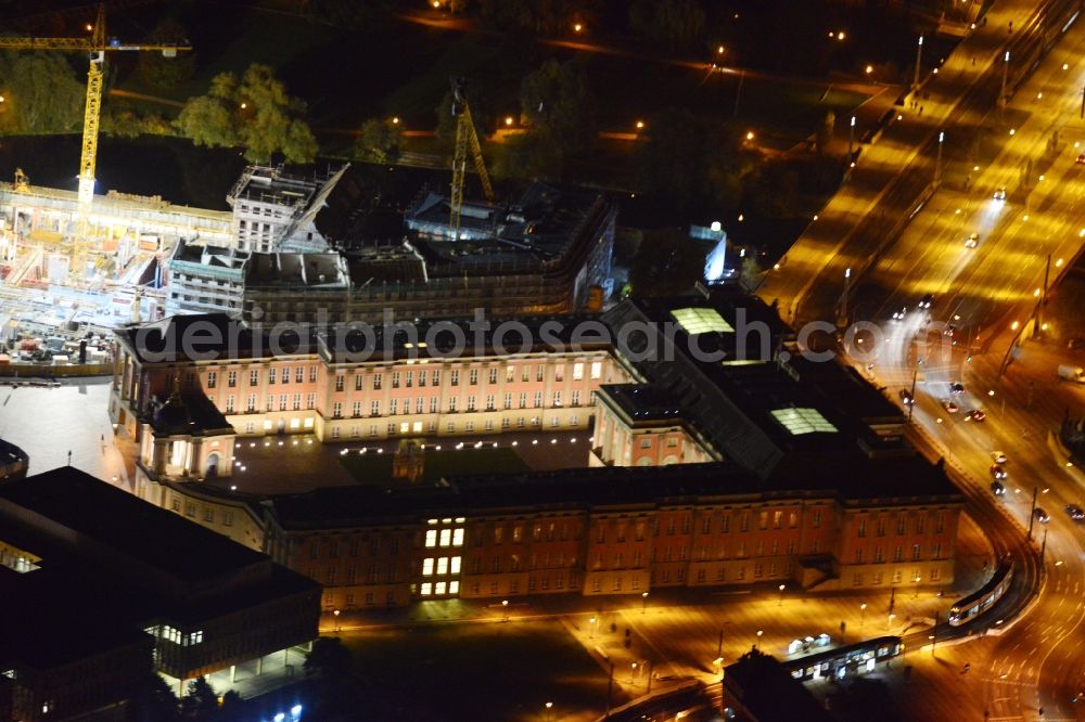 Aerial image at night Potsdam - View of the Potsdamer Stadtschloss in Potsdam in the state Brandenburg