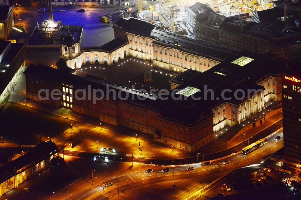 Potsdam at night from above - View of the Potsdamer Stadtschloss in Potsdam in the state Brandenburg