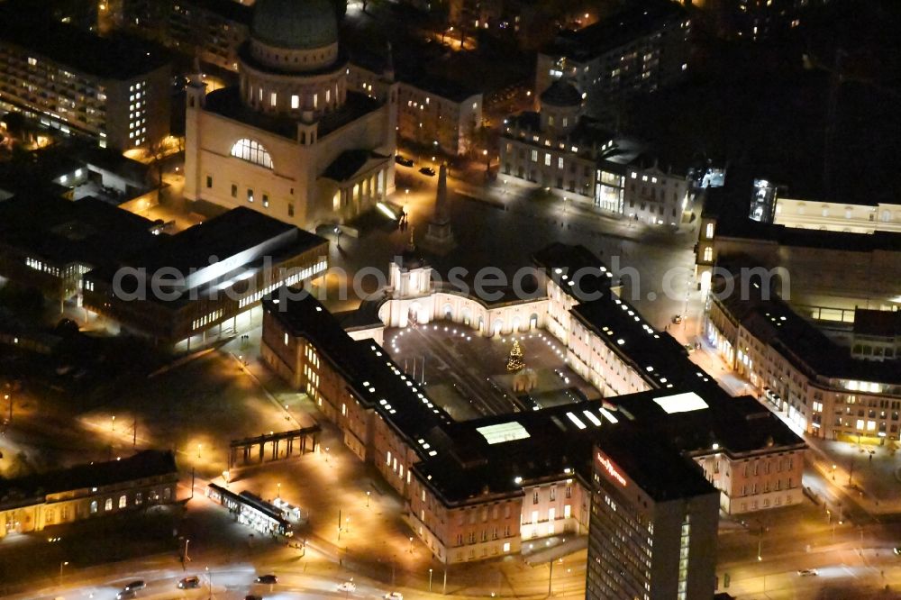 Aerial image at night Potsdam - View of the Potsdamer Stadtschloss in Potsdam in the state Brandenburg