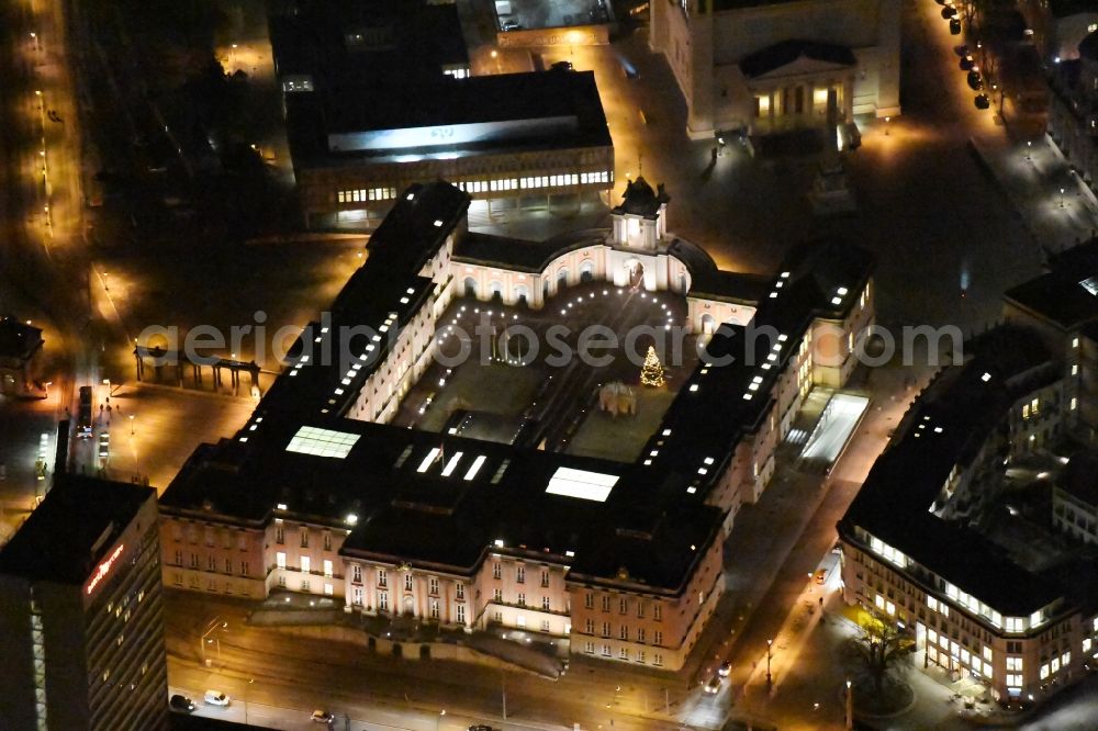 Potsdam at night from the bird perspective: View of the Potsdamer Stadtschloss in Potsdam in the state Brandenburg