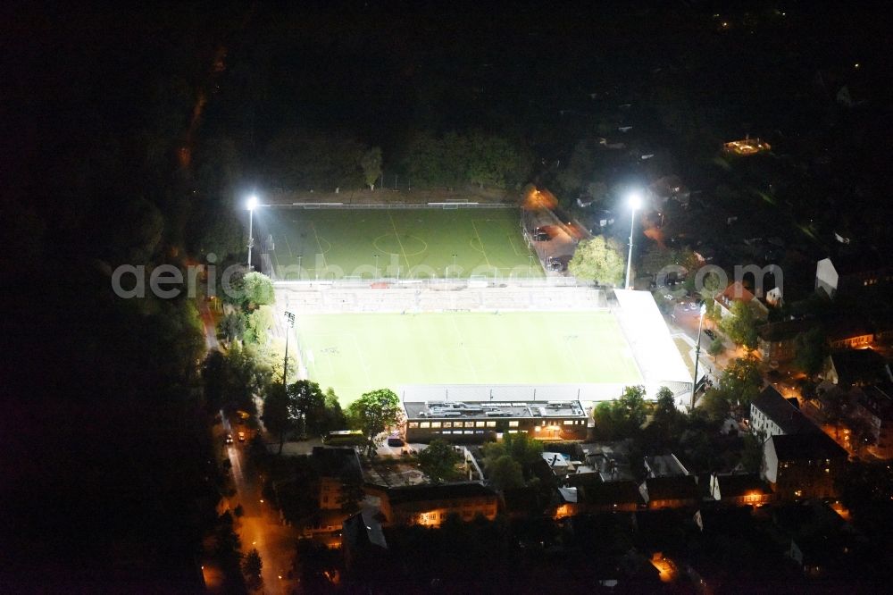 Potsdam at night from above - Night view sports grounds and football pitch Sandscholle of the SV Babelsberg 03 II in the Karl-Liebknecht-Strasse in Potsdam in the state Brandenburg