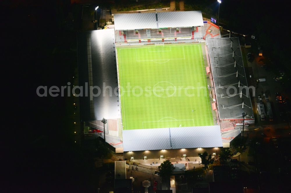 Aerial image at night Cottbus - Night shot of Stadium of Friendship in Cottbus. The Arena is the home ground of the football club FC Energie Cottbus