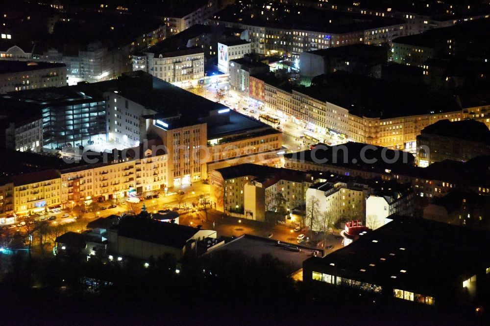 Aerial photograph at night Berlin - Night view Kreuzberg district with the Karstadt - department store at Hermann Square in Berlin