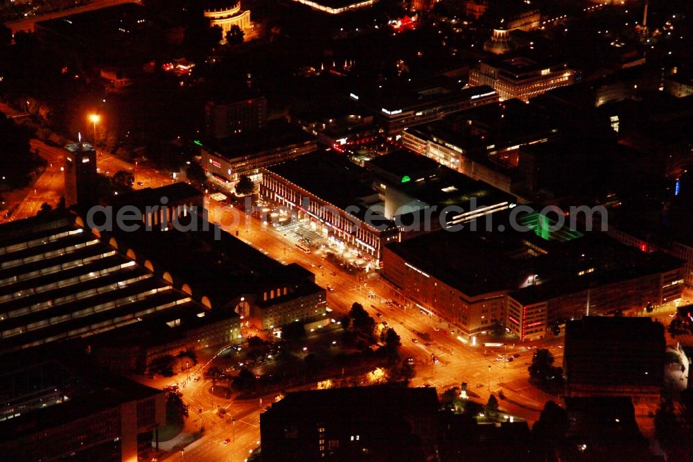 Aerial photograph at night Stuttgart - Night aerial - shot of Stuttgart Central Station. The termnal station will be largely demolished during the project Stuttgart 21 and converted into an underground transit station