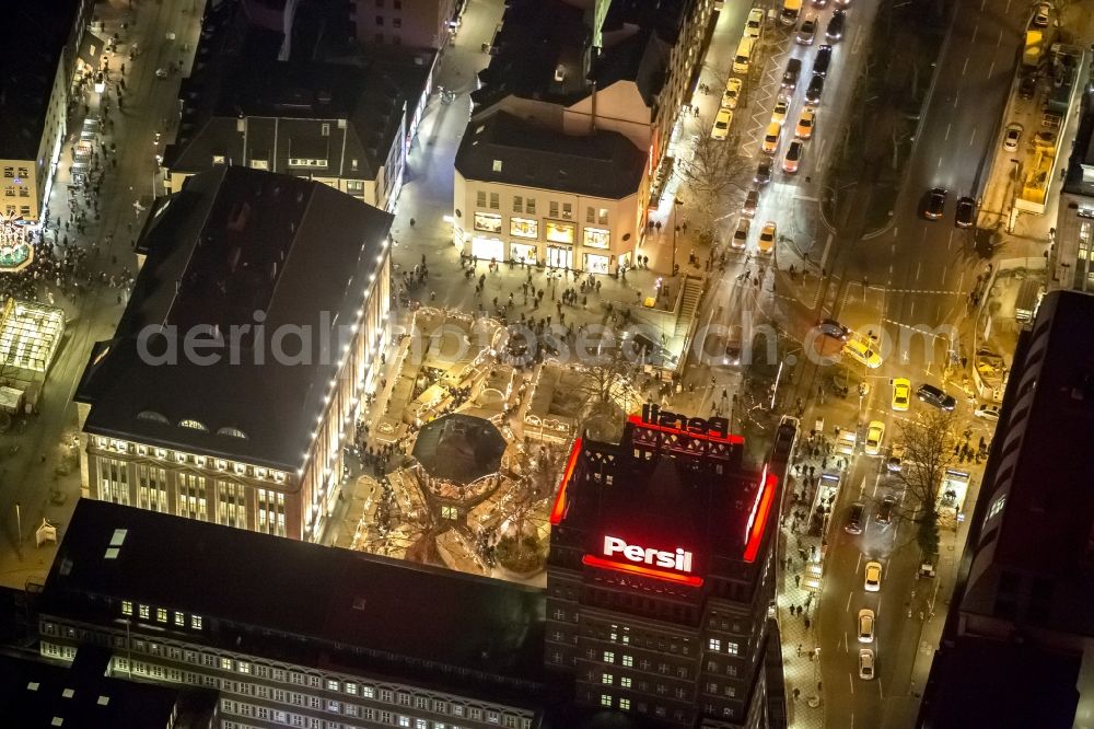 Aerial photograph at night Düsseldorf - Night aerial view of the Christmas Market at the Heinrich-Heine-Platz in Dusseldorf in North Rhine-Westphalia