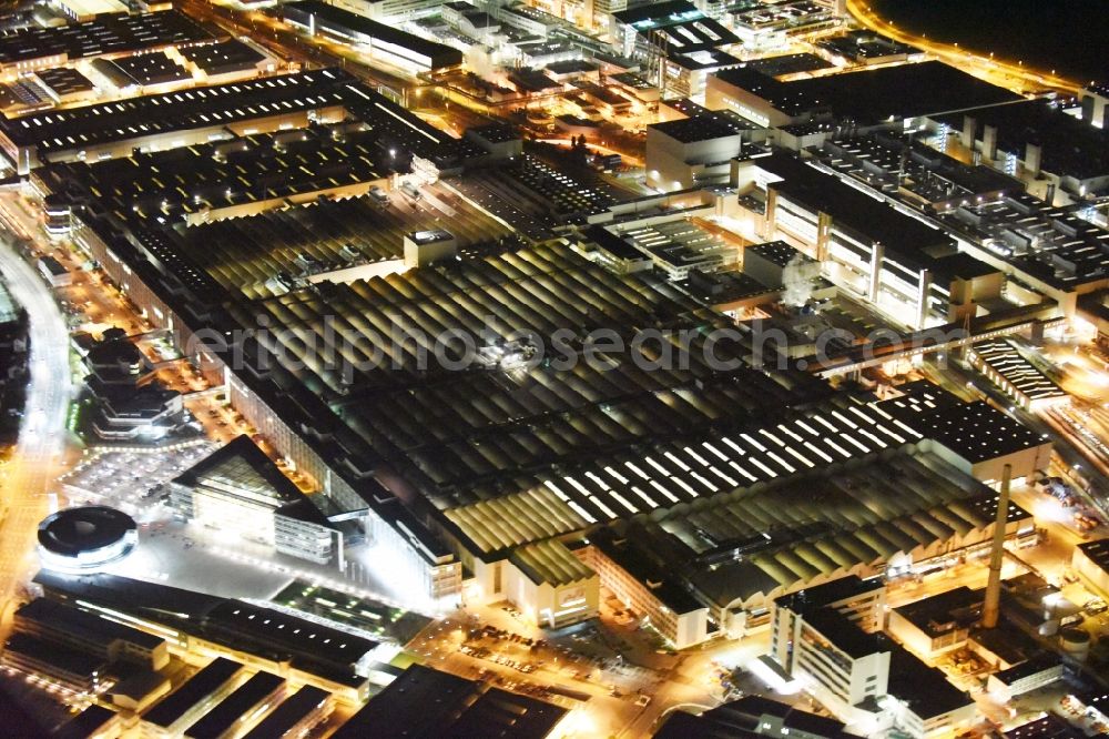 Aerial photograph at night Ingolstadt - Night view Building and production halls on the premises of AUDI AG on Ettinger Strasse in Ingolstadt in the state Bavaria