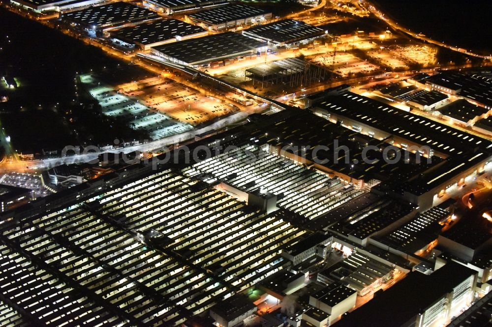 Aerial image at night Ingolstadt - Night view Building and production halls on the premises of AUDI AG on Ettinger Strasse in Ingolstadt in the state Bavaria