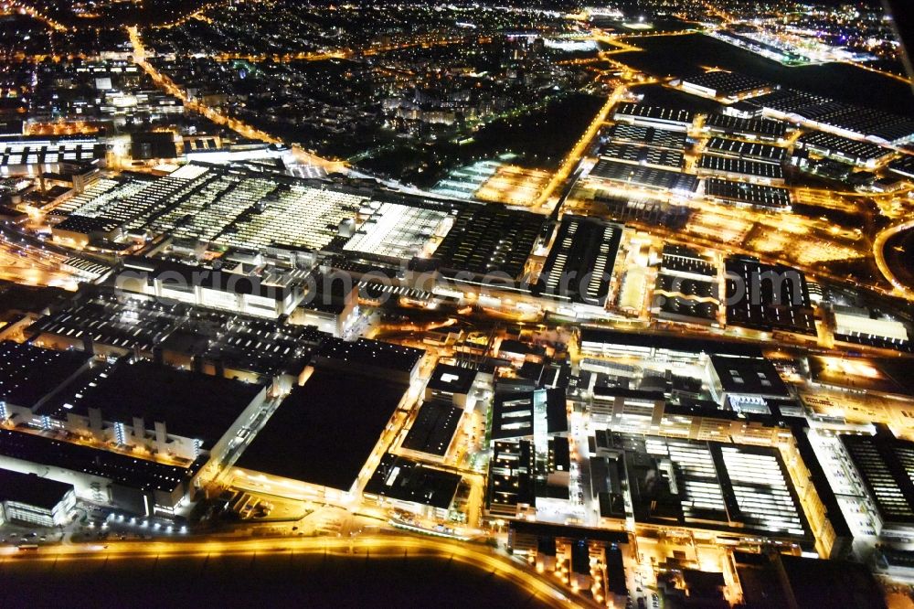 Ingolstadt at night from above - Night view Building and production halls on the premises of AUDI AG on Ettinger Strasse in Ingolstadt in the state Bavaria