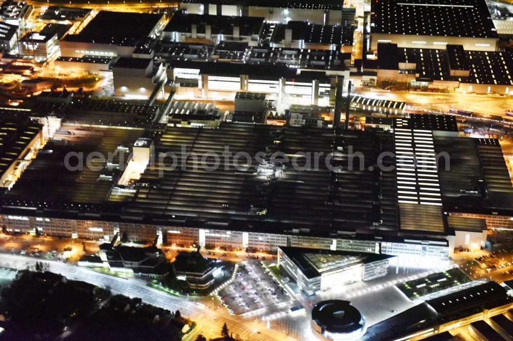 Ingolstadt at night from above - Night view Building and production halls on the premises of AUDI AG on Ettinger Strasse in Ingolstadt in the state Bavaria