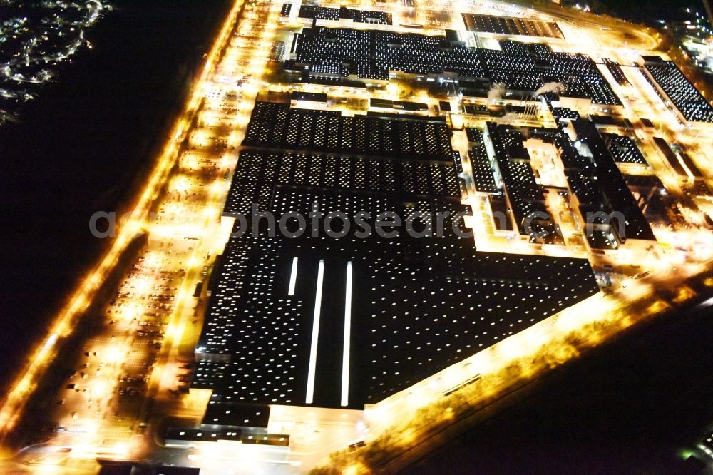 Aerial image at night Ingolstadt - Night view Building and production halls on the premises of AUDI AG on Ettinger Strasse in Ingolstadt in the state Bavaria