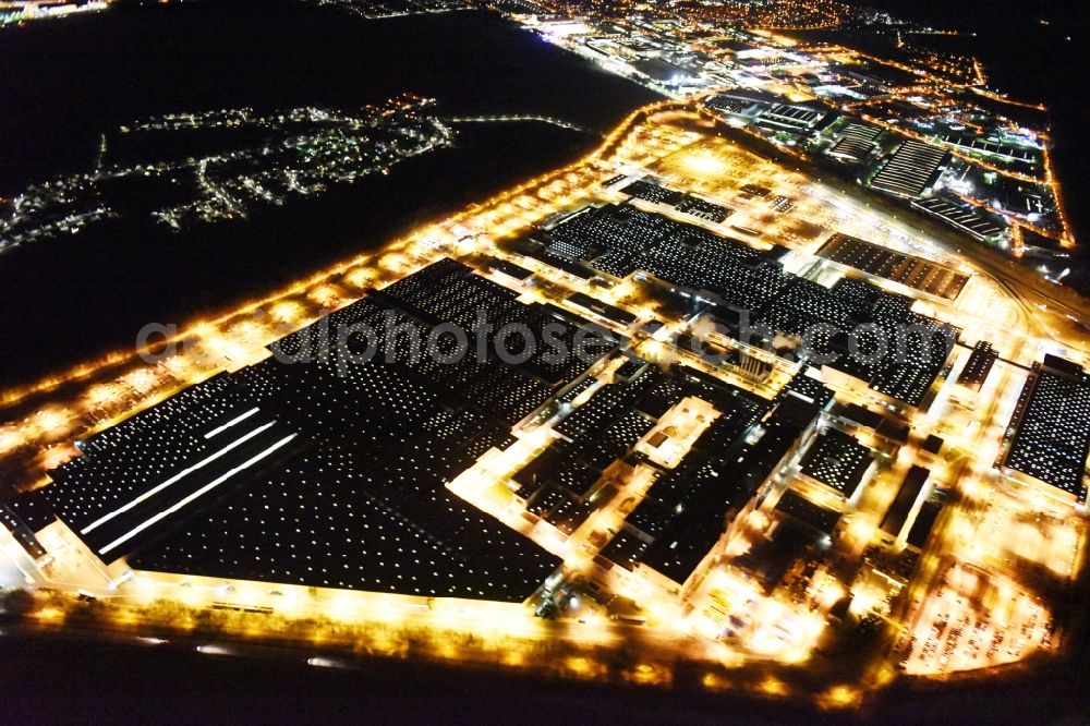 Ingolstadt at night from above - Night view Building and production halls on the premises of AUDI AG on Ettinger Strasse in Ingolstadt in the state Bavaria