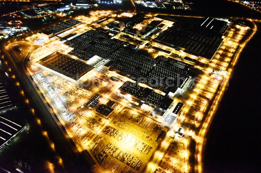 Ingolstadt at night from above - Night view Building and production halls on the premises of AUDI AG on Ettinger Strasse in Ingolstadt in the state Bavaria