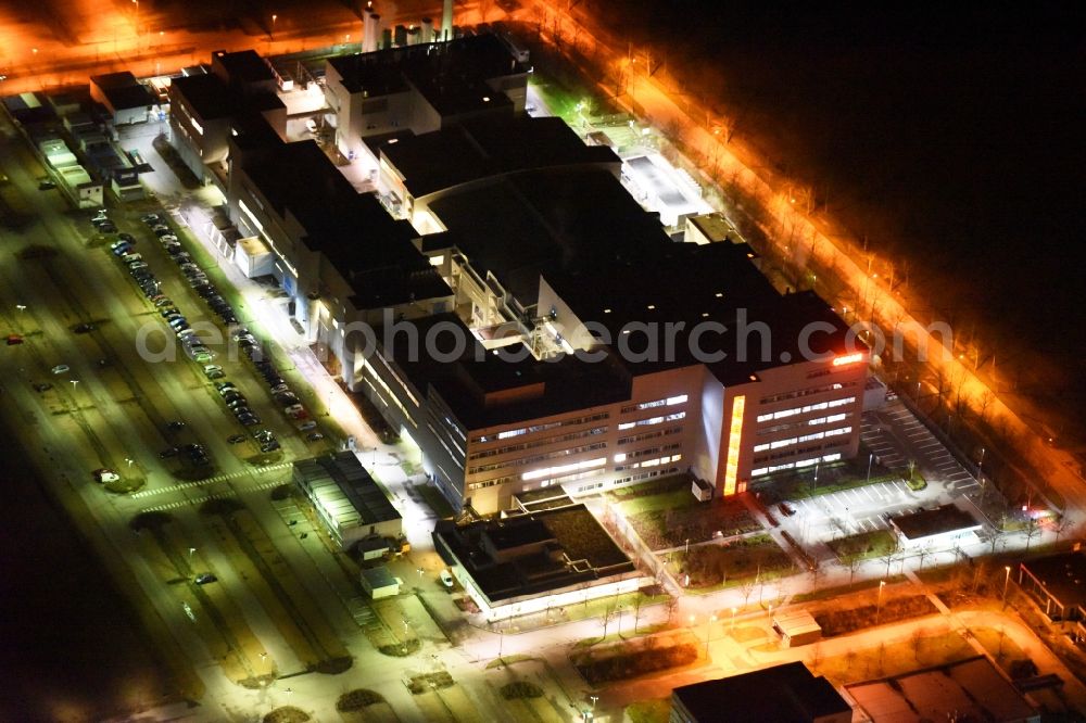 Regensburg at night from above - Night view of factory premises of the company OSRAM Opto Semiconductors GmbH in Regensburg in the state Bavaria