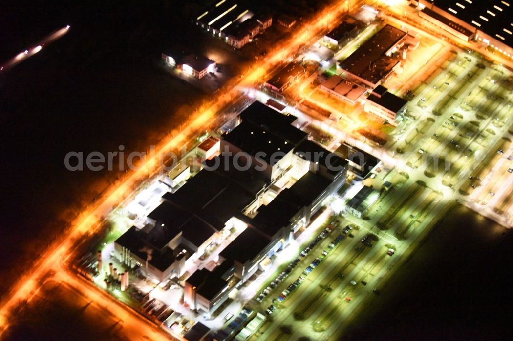 Aerial image at night Regensburg - Night view of factory premises of the company OSRAM Opto Semiconductors GmbH in Regensburg in the state Bavaria