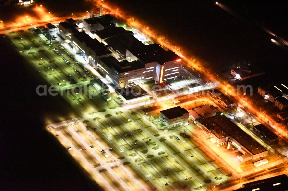 Aerial image at night Regensburg - Night view of factory premises of the company OSRAM Opto Semiconductors GmbH in Regensburg in the state Bavaria