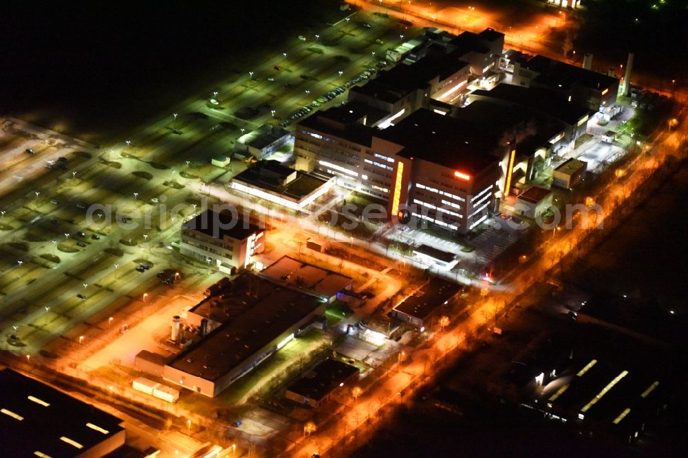 Aerial photograph at night Regensburg - Night view of factory premises of the company OSRAM Opto Semiconductors GmbH in Regensburg in the state Bavaria