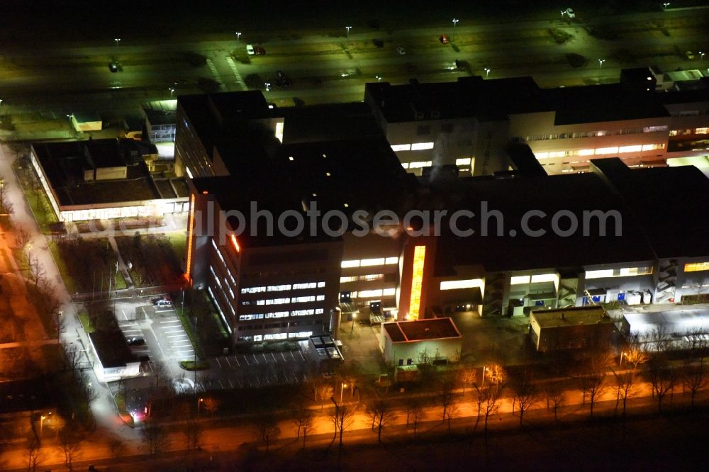 Aerial image at night Regensburg - Night view of factory premises of the company OSRAM Opto Semiconductors GmbH in Regensburg in the state Bavaria