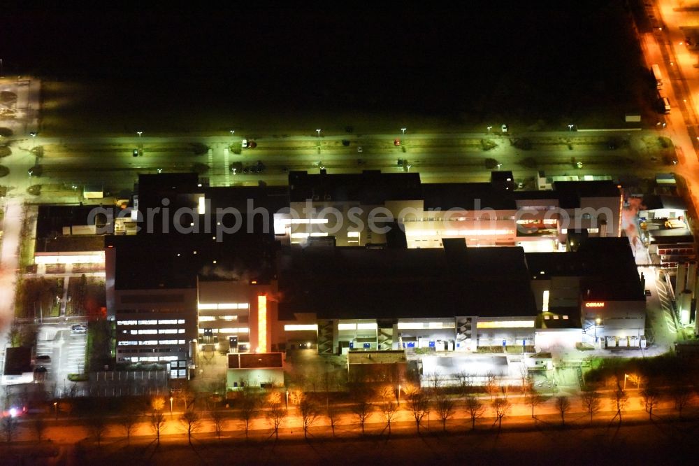 Regensburg at night from above - Night view of factory premises of the company OSRAM Opto Semiconductors GmbH in Regensburg in the state Bavaria