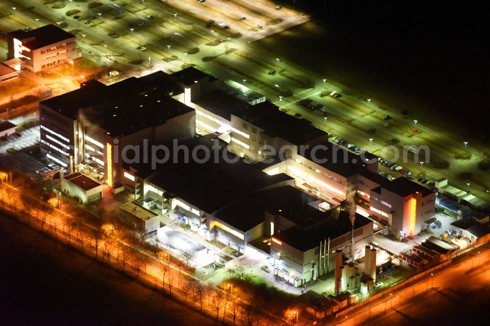 Aerial photograph at night Regensburg - Night view of factory premises of the company OSRAM Opto Semiconductors GmbH in Regensburg in the state Bavaria