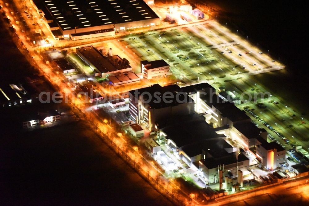 Aerial image at night Regensburg - Night view of factory premises of the company OSRAM Opto Semiconductors GmbH in Regensburg in the state Bavaria