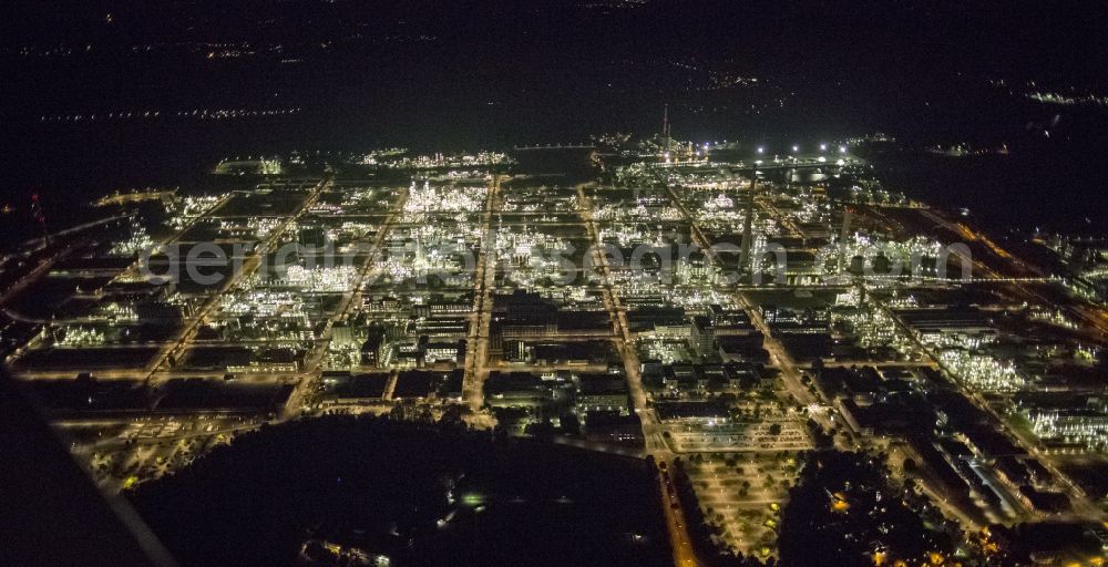 Aerial image at night Marl - Night Aerial view of the facilities of the Marl Chemical Park (formerly Chemische Werke Huls AG) in the Ruhr area in North Rhine-Westphalia