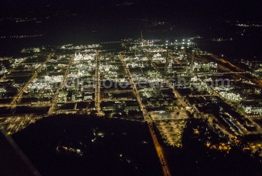 Aerial image at night Marl - Night Aerial view of the facilities of the Marl Chemical Park (formerly Chemische Werke Huls AG) in the Ruhr area in North Rhine-Westphalia