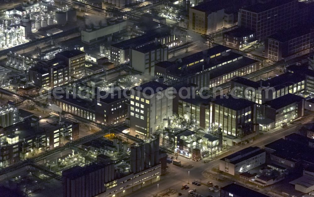 Aerial photograph at night Marl - Night Aerial view of the facilities of the Marl Chemical Park (formerly Chemische Werke Huls AG) in the Ruhr area in North Rhine-Westphalia