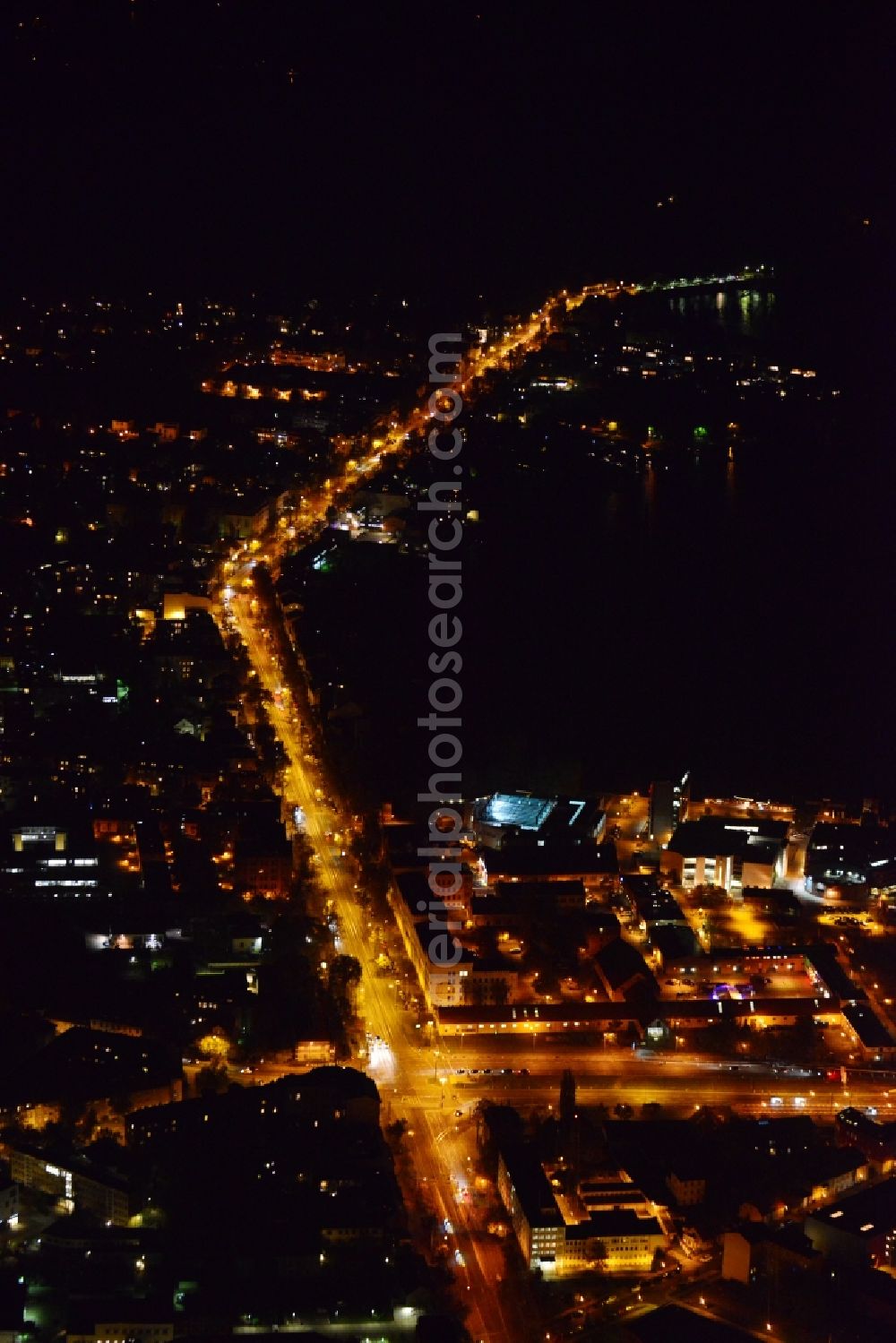 Aerial photograph at night Potsdam - Night aerial photo of the road Berliner Strasse in Potsdam in the state Brandenburg