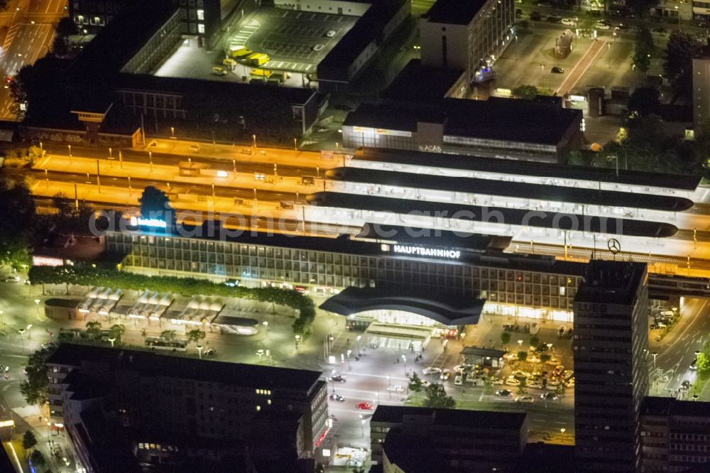 Bochum at night from the bird perspective: Night Aerial View of Central Station Bochum in North Rhine-Westphalia