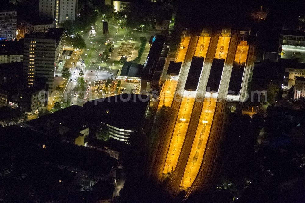 Aerial photograph at night Bochum - Night Aerial View of Central Station Bochum in North Rhine-Westphalia