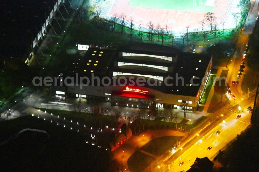 Potsdam at night from the bird perspective: Night aerial photo of the MBS Arena in Potsdam in the state Brandenburg