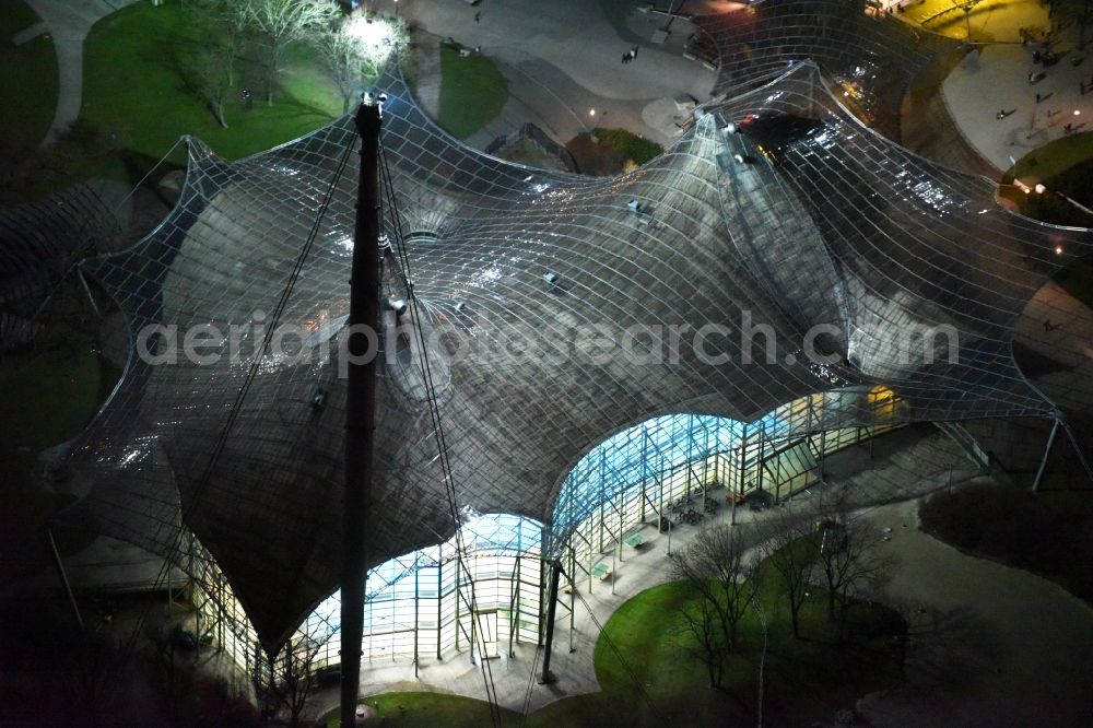 Aerial photograph at night München - Night Aerial view of the Olympic swimming pool in the Olympic Park in Munich in Bavaria