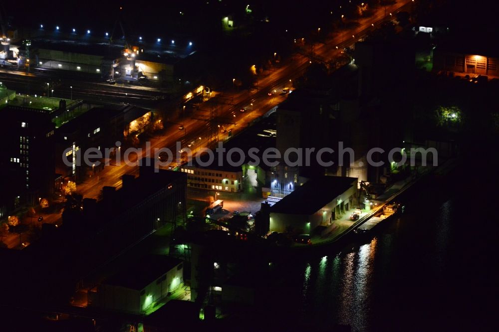 Aerial photograph at night Berlin Rummelsburg - Night aerial photo of the cement works in the district Rummelsburg in Berlin