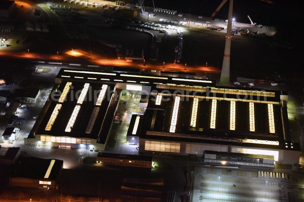 Magdeburg at night from above - Night lighting premises of the wind turbine manufacturer ENERCON GmbH in Magdeburg in Saxony-Anhalt