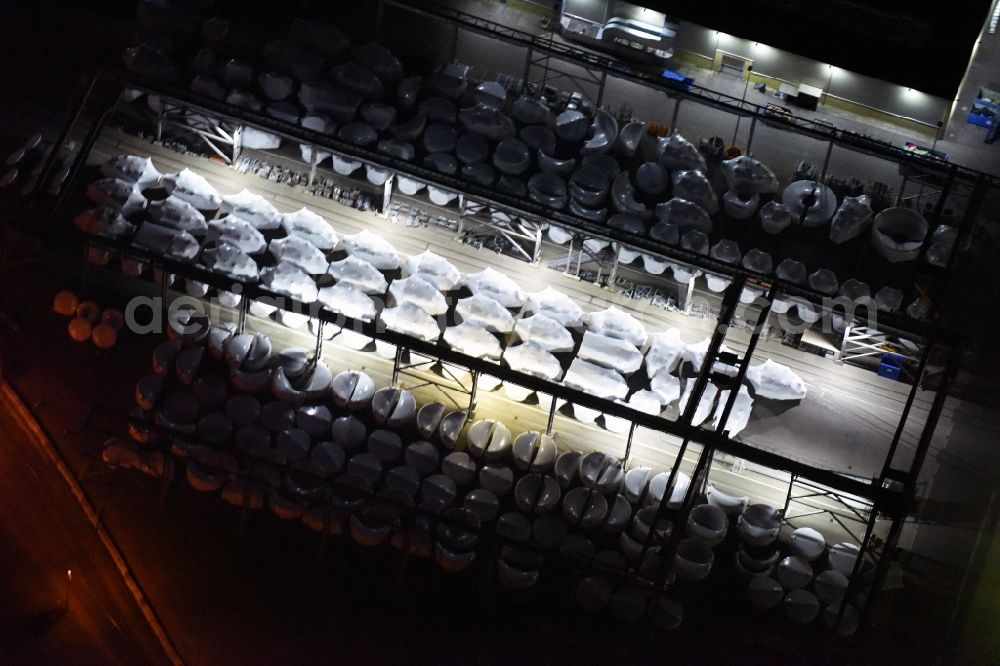 Aerial photograph at night Magdeburg - Night lighting premises of the wind turbine manufacturer ENERCON GmbH in Magdeburg in Saxony-Anhalt