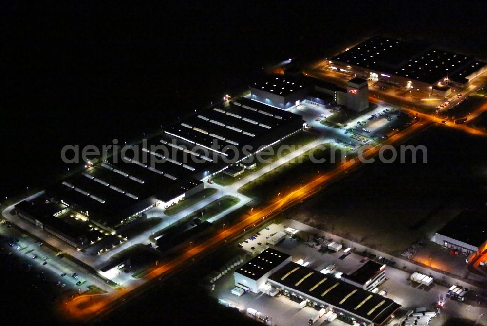 Arnstadt at night from above - Night lighting Building and production halls on the premises of N3 Engine Overhaul Services GmbH & Co. KG in Arnstadt in the state Thuringia, Germany