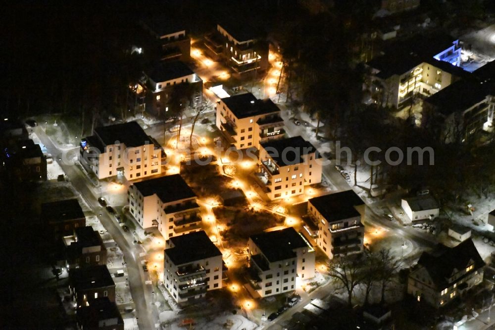 Aerial image at night Berlin - Night view residential estate of townhouses Oskar-Helene-Park in the district of Dahlem in Berlin