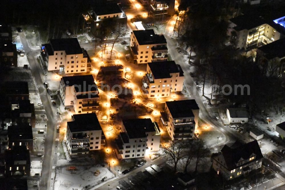 Berlin at night from above - Night view residential estate of townhouses Oskar-Helene-Park in the district of Dahlem in Berlin