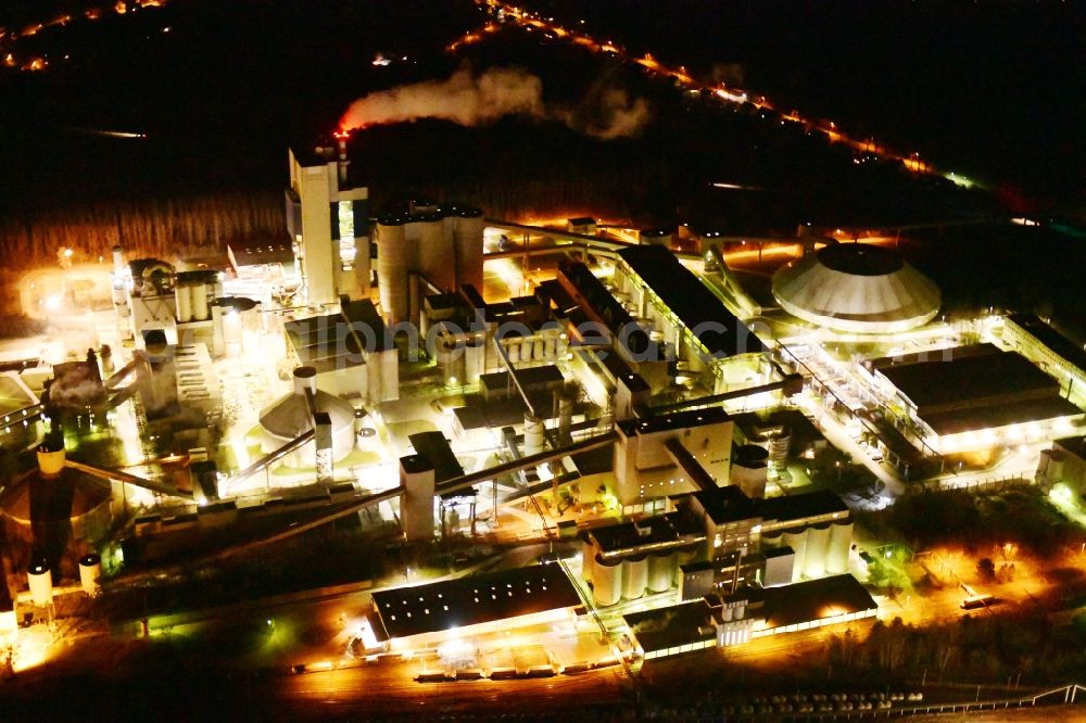 Aerial image at night Rüdersdorf - Night lighting cEMEX cement plant in Ruedersdorf in Brandenburg