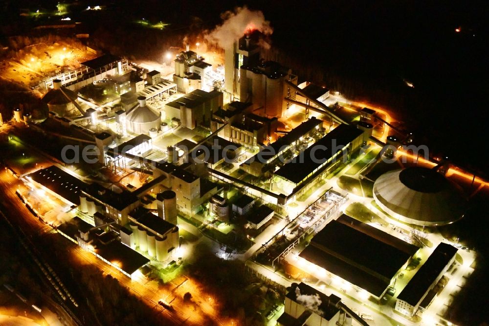 Rüdersdorf at night from above - Night lighting cEMEX cement plant in Ruedersdorf in Brandenburg