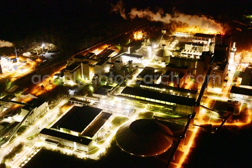 Aerial photograph at night Rüdersdorf - Night lighting cEMEX cement plant in Ruedersdorf in Brandenburg