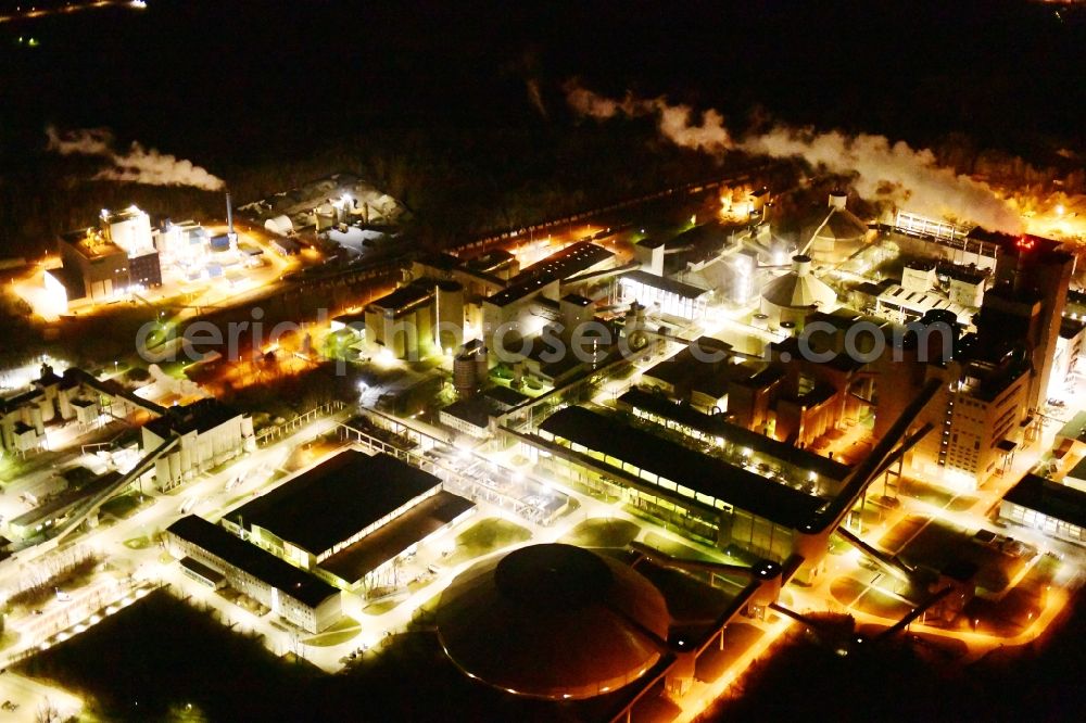 Aerial image at night Rüdersdorf - Night lighting cEMEX cement plant in Ruedersdorf in Brandenburg