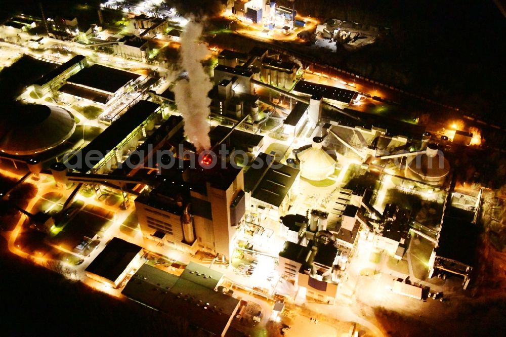 Aerial photograph at night Rüdersdorf - Night lighting cEMEX cement plant in Ruedersdorf in Brandenburg