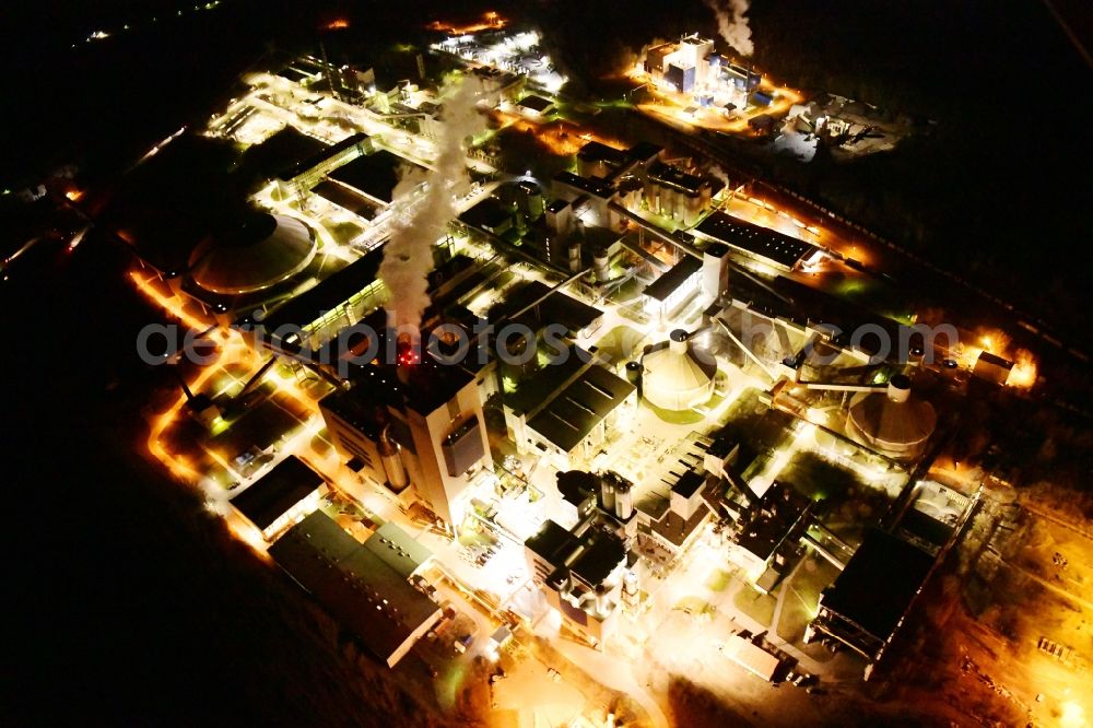 Aerial image at night Rüdersdorf - Night lighting cEMEX cement plant in Ruedersdorf in Brandenburg